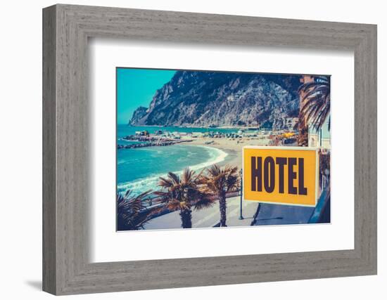 Retro Euro Beach Hotel Sign-Mr Doomits-Framed Photographic Print