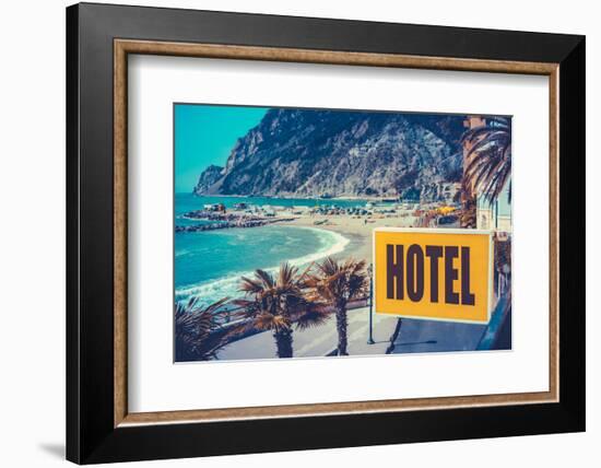 Retro Euro Beach Hotel Sign-Mr Doomits-Framed Photographic Print