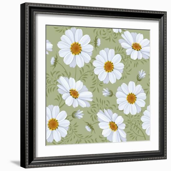 Retro Flower Seamless Pattern - Daisy. Vector. Easy to Edit.-Pagina-Framed Art Print