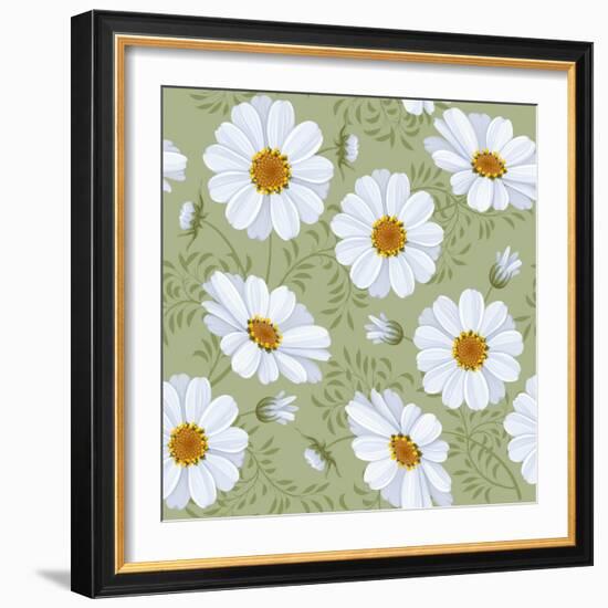 Retro Flower Seamless Pattern - Daisy. Vector. Easy to Edit.-Pagina-Framed Art Print