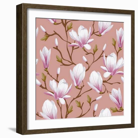 Retro Flower Seamless Pattern - Magnolia. Vector. Easy to Edit.-Pagina-Framed Art Print