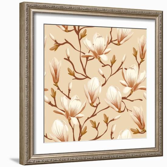 Retro Flower Seamless Pattern - Magnolia. Vector. Easy to Edit.-Pagina-Framed Art Print