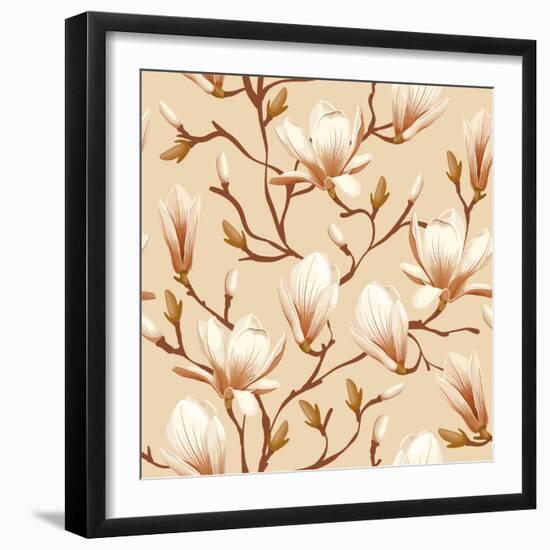 Retro Flower Seamless Pattern - Magnolia. Vector. Easy to Edit.-Pagina-Framed Art Print