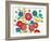 Retro Flowers and Two Bees-Blenda Tyvoll-Framed Art Print