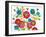 Retro Flowers and Two Bees-Blenda Tyvoll-Framed Art Print