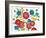 Retro Flowers and Two Bees-Blenda Tyvoll-Framed Art Print