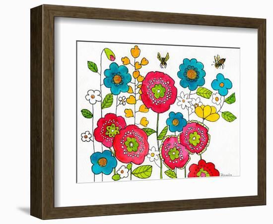 Retro Flowers and Two Bees-Blenda Tyvoll-Framed Premium Giclee Print