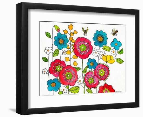 Retro Flowers and Two Bees-Blenda Tyvoll-Framed Premium Giclee Print