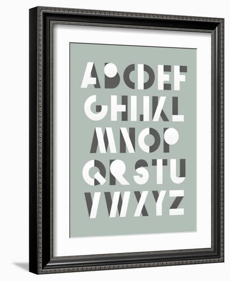 Retro Font in White and Grey. White Alphabet. Realistic Letters-layritten-Framed Art Print