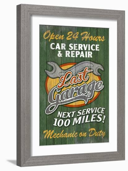 Retro Garage Ad - Vintage Wooden Sign-Lantern Press-Framed Art Print