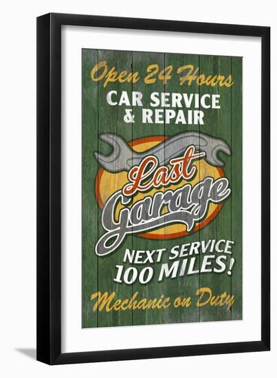 Retro Garage Ad - Vintage Wooden Sign-Lantern Press-Framed Art Print