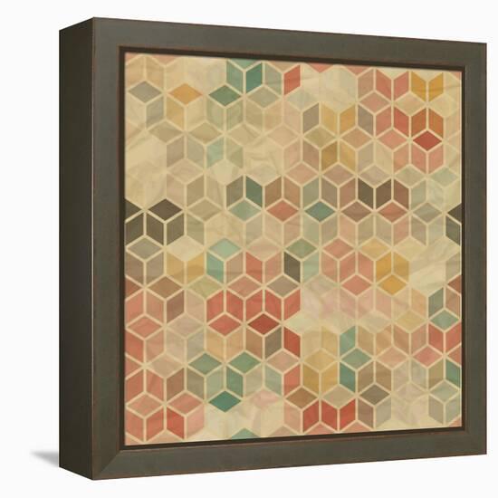 Retro Geometric Cube Pattern-incomible-Framed Stretched Canvas