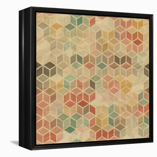 Retro Geometric Cube Pattern-incomible-Framed Stretched Canvas