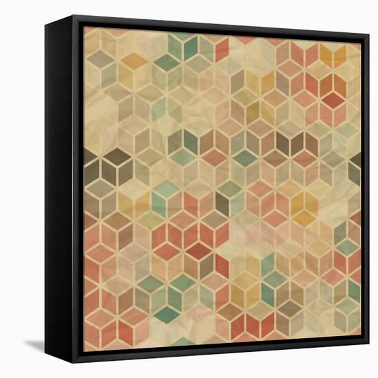 Retro Geometric Cube Pattern-incomible-Framed Stretched Canvas