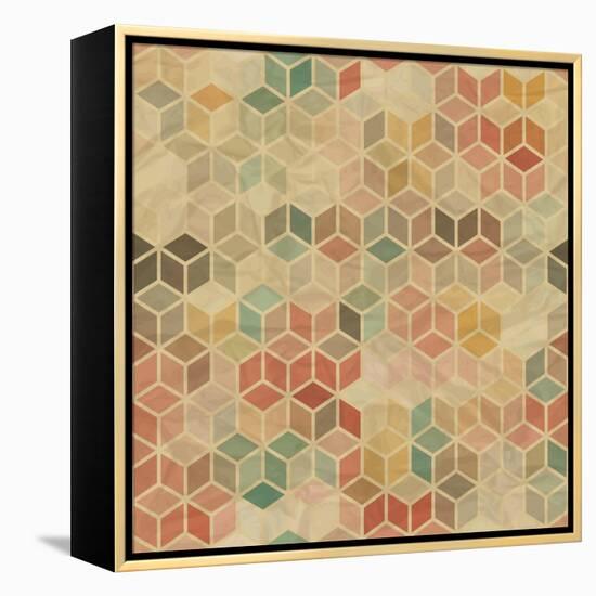 Retro Geometric Cube Pattern-incomible-Framed Stretched Canvas