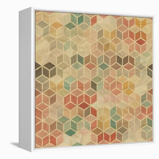 Retro Geometric Cube Pattern-incomible-Framed Stretched Canvas