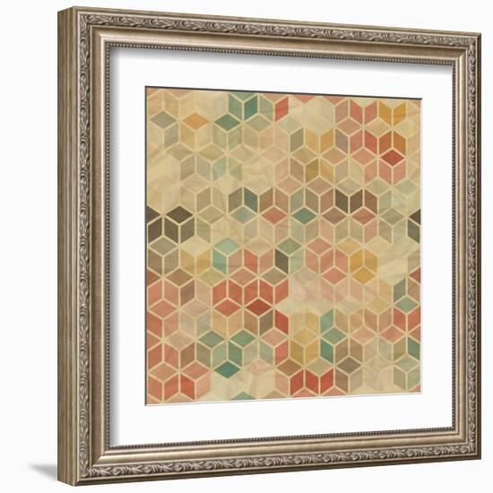 Retro Geometric Cube Pattern-incomible-Framed Art Print