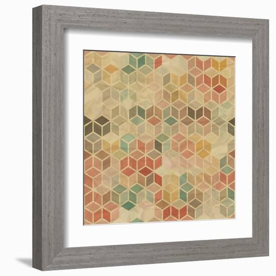 Retro Geometric Cube Pattern-incomible-Framed Art Print