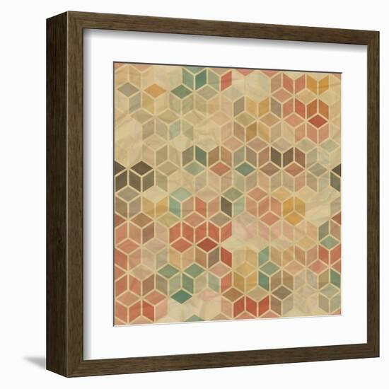 Retro Geometric Cube Pattern-incomible-Framed Art Print