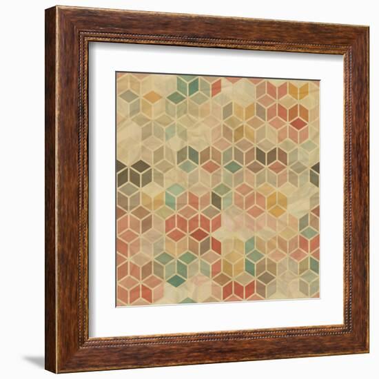 Retro Geometric Cube Pattern-incomible-Framed Art Print