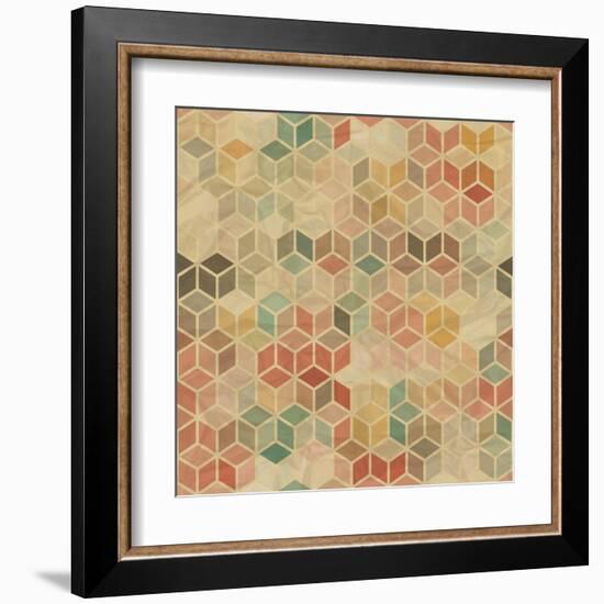 Retro Geometric Cube Pattern-incomible-Framed Art Print