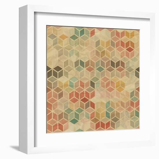 Retro Geometric Cube Pattern-incomible-Framed Art Print