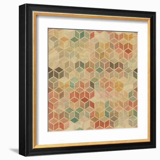 Retro Geometric Cube Pattern-incomible-Framed Art Print