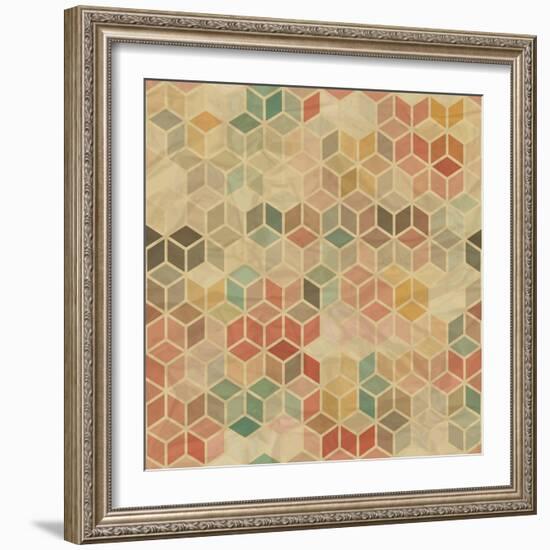 Retro Geometric Cube Pattern-incomible-Framed Art Print