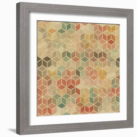 Retro Geometric Cube Pattern-incomible-Framed Art Print