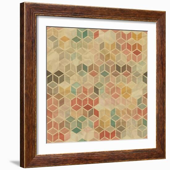 Retro Geometric Cube Pattern-incomible-Framed Art Print