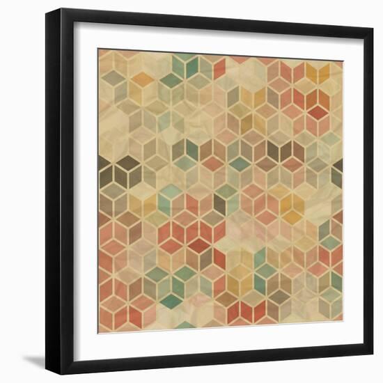 Retro Geometric Cube Pattern-incomible-Framed Art Print