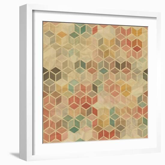 Retro Geometric Cube Pattern-incomible-Framed Art Print