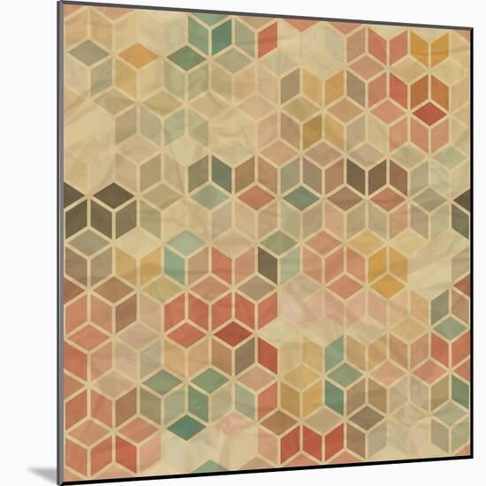 Retro Geometric Cube Pattern-incomible-Mounted Art Print