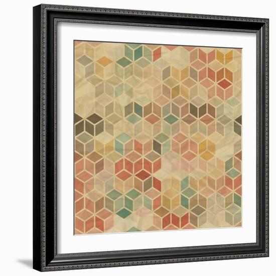 Retro Geometric Cube Pattern-incomible-Framed Art Print