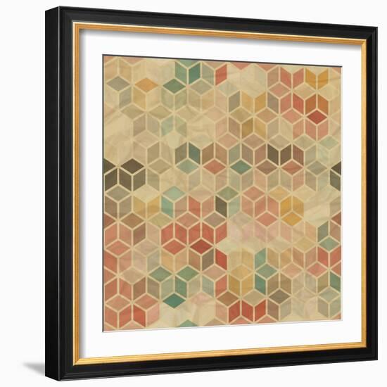 Retro Geometric Cube Pattern-incomible-Framed Art Print