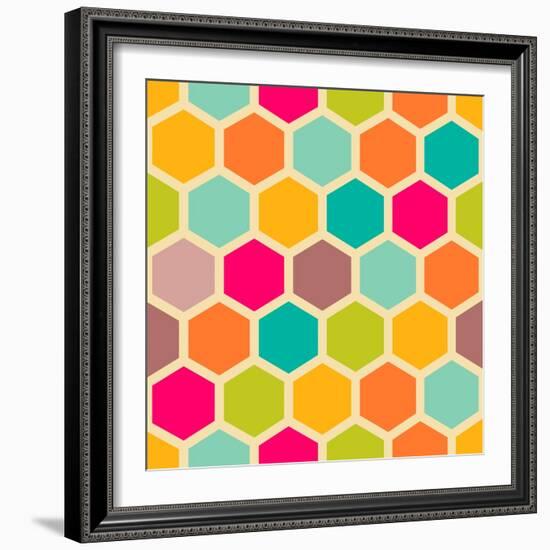 Retro Geometric Hexagon Pattern-Victoria Kalinina-Framed Art Print
