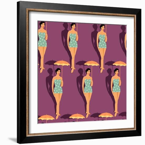 Retro Girl in Swimsuit-Romashechka-Framed Art Print