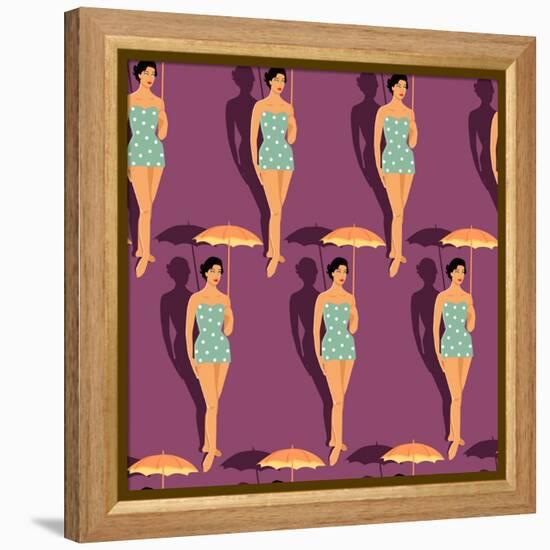 Retro Girl in Swimsuit-Romashechka-Framed Stretched Canvas