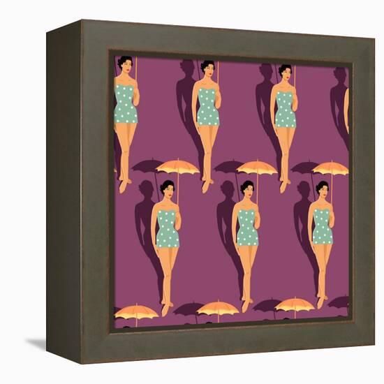 Retro Girl in Swimsuit-Romashechka-Framed Stretched Canvas