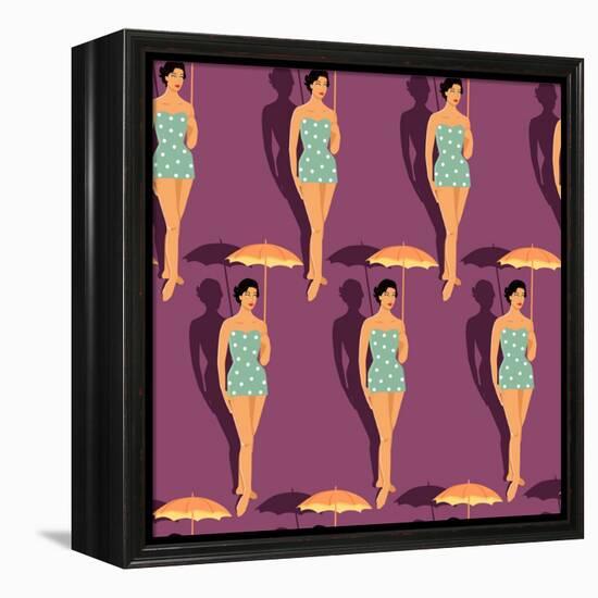 Retro Girl in Swimsuit-Romashechka-Framed Stretched Canvas