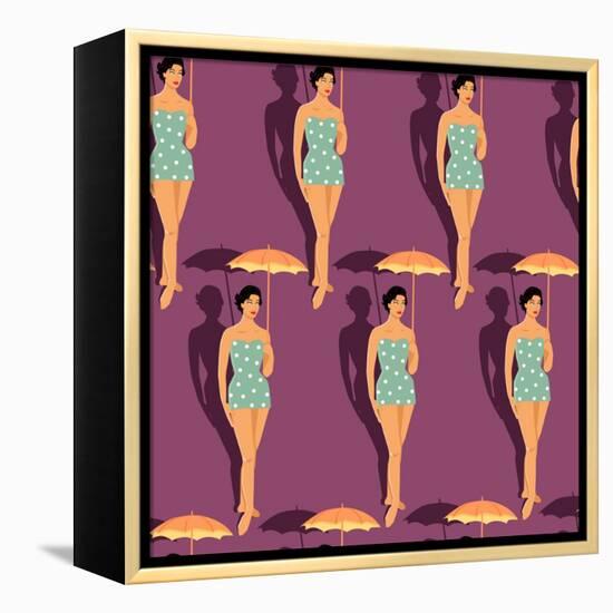 Retro Girl in Swimsuit-Romashechka-Framed Stretched Canvas