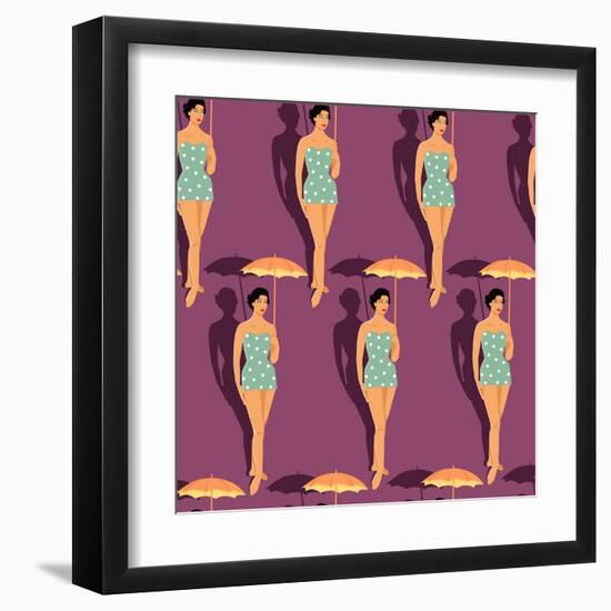 Retro Girl in Swimsuit-Romashechka-Framed Art Print