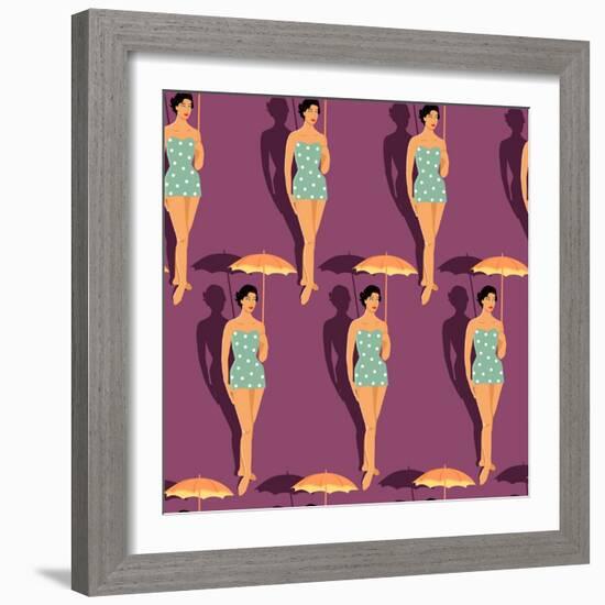 Retro Girl in Swimsuit-Romashechka-Framed Premium Giclee Print