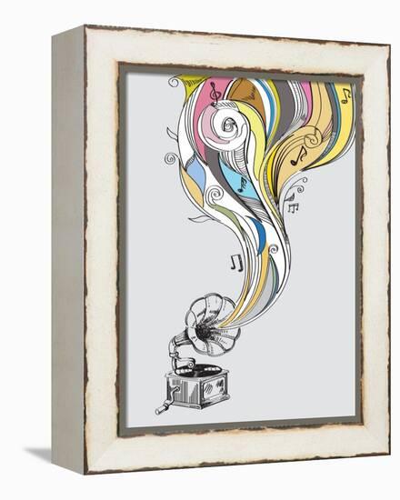 Retro Gramophone-bioraven-Framed Stretched Canvas