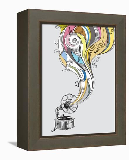 Retro Gramophone-bioraven-Framed Stretched Canvas