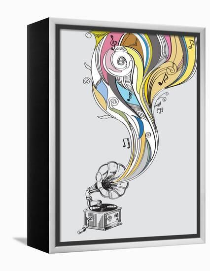 Retro Gramophone-bioraven-Framed Stretched Canvas