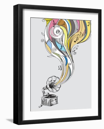 Retro Gramophone-bioraven-Framed Art Print