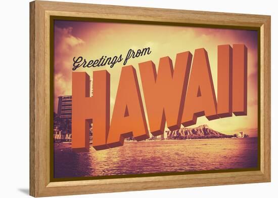 Retro Greetings from Hawaii Postcard-mrdoomits-Framed Premier Image Canvas