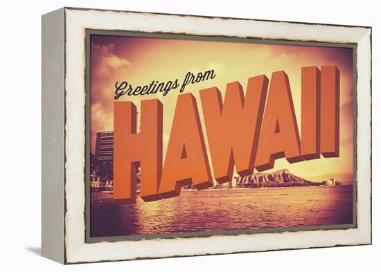 Retro Greetings from Hawaii Postcard-mrdoomits-Framed Premier Image Canvas