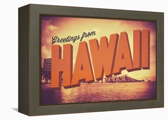 Retro Greetings from Hawaii Postcard-mrdoomits-Framed Premier Image Canvas